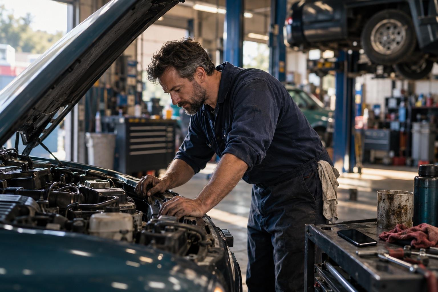Mechanic working in an auto repair shop