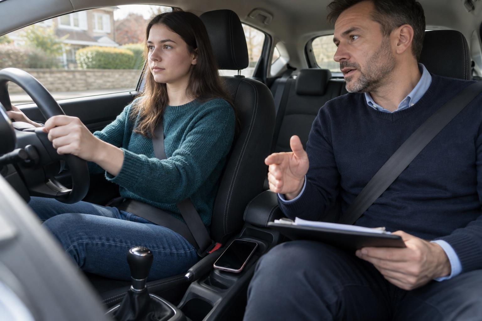 Driving instructor guiding a lesson
