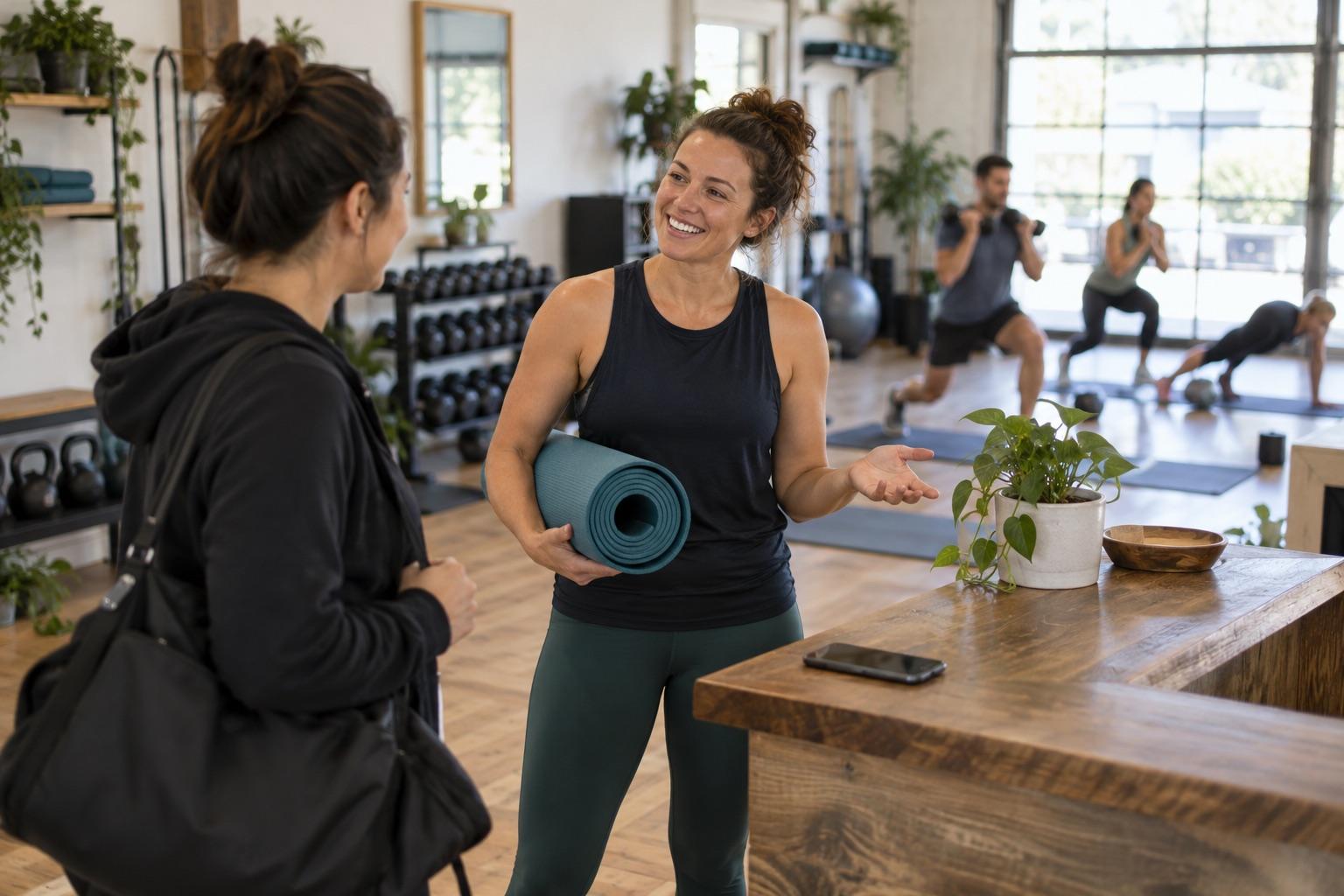 Fitness instructor helping a member in a gym