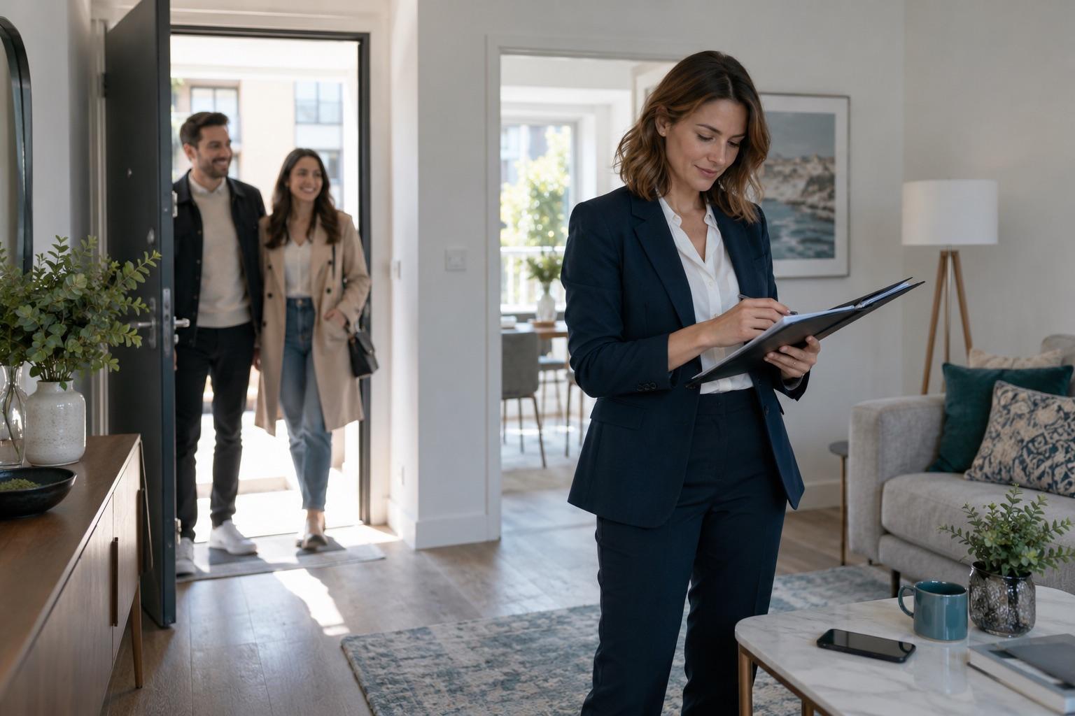 Real estate agent showing a property to a client